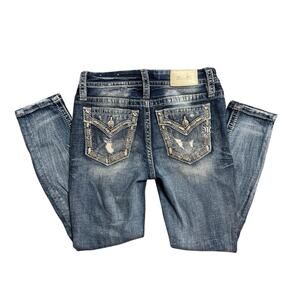 Miss Me low rise ankle skinny teal embroidery 25